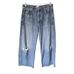 Citizens of Humanity Womens 33 Ayla‎ Baggy Jeans Blue Wide leg Raw Hem  Distress